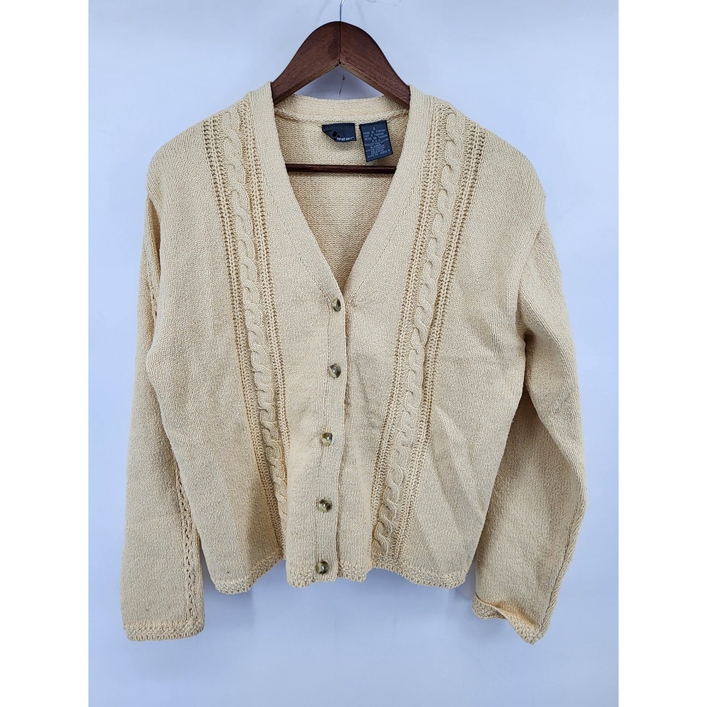 Lizwear Vintage Cable Knit Button Front Cardigan Sweater Cream Size S